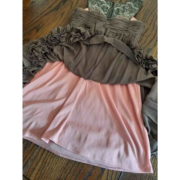 Size 2 Decode Brown Peach Ruffled Hem Rhinestone Mini Dress Christmas New Years - Picture 9 of 10